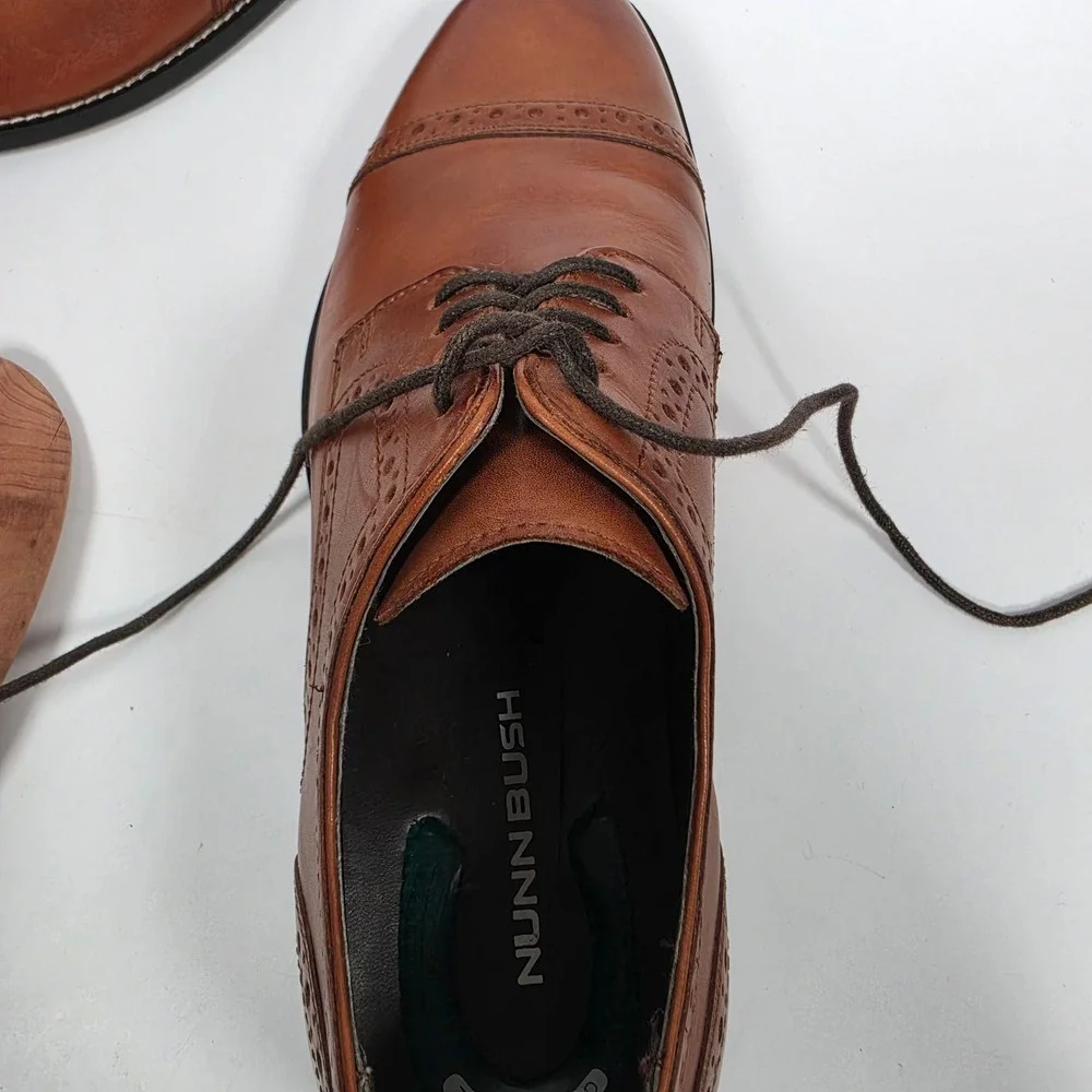 Nunn Bush Norcross Shoes Men's 10M Cognac Leather Cap Toe Oxford Dress Brogue